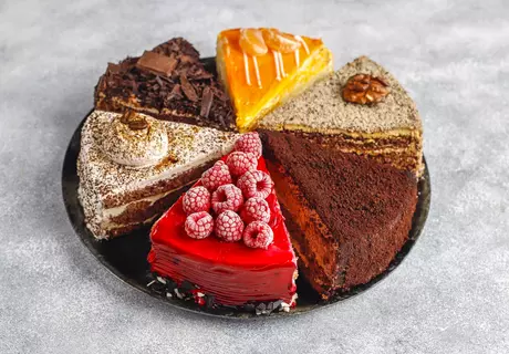 Assortment of pieces of cake.
